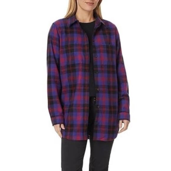 L.L. Bean Womens Flannel Shirt Relaxed Fit XL Purple blue Oversized Cabincore - Picture 2 of 10
